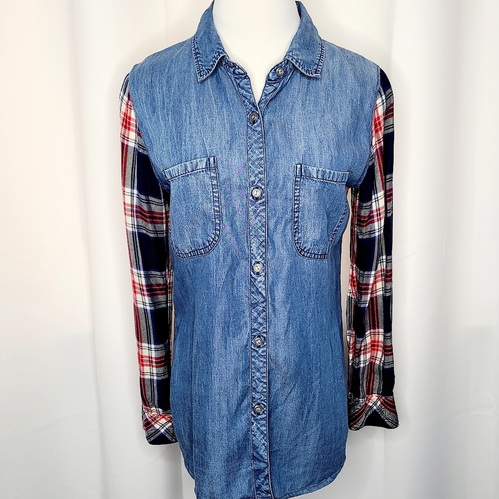 RAILS "Harper" Chambray & Denim Plaid Button Down Shirt - Picture 2 of 8